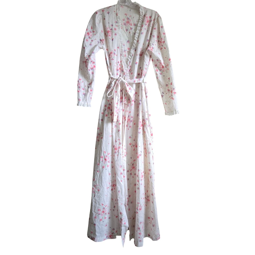 Barad Medium Robe Women White Excellent Vintage Floral Eyelet Lace Wrap USA